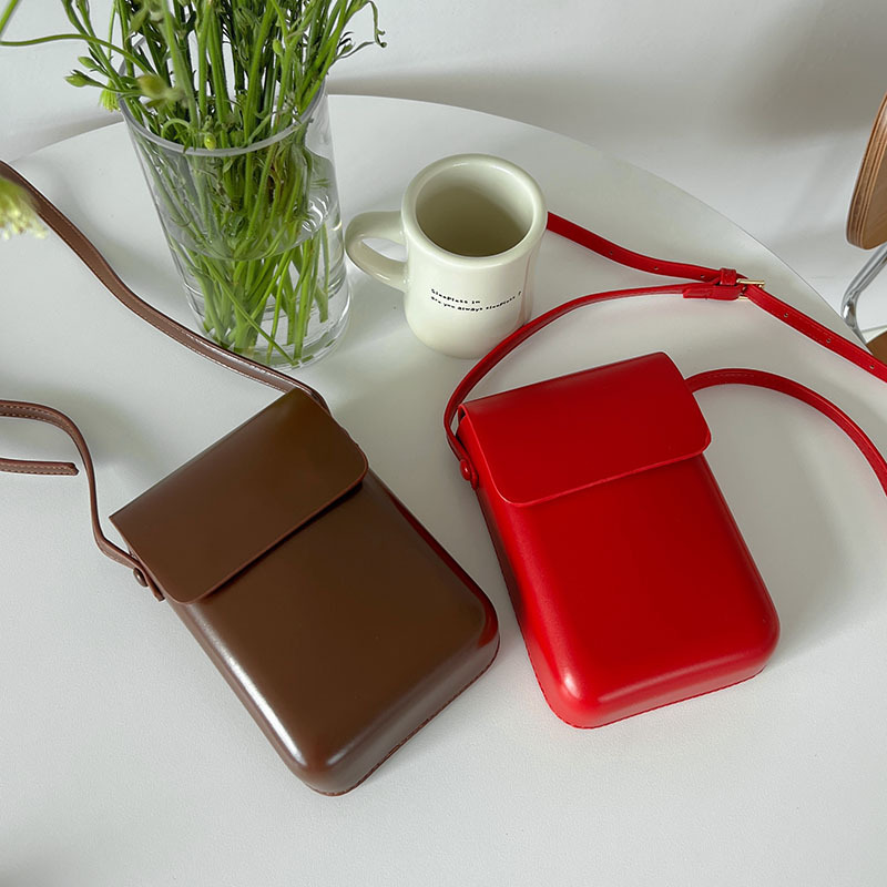 Minimalist Vertical Square Crossbody Phone Bag PU Magnetic Closure Korean Style Unisex