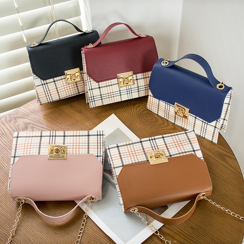 Korean Style Geometric Chain Shoulder Crossbody Phone Bag with Lock and Flap