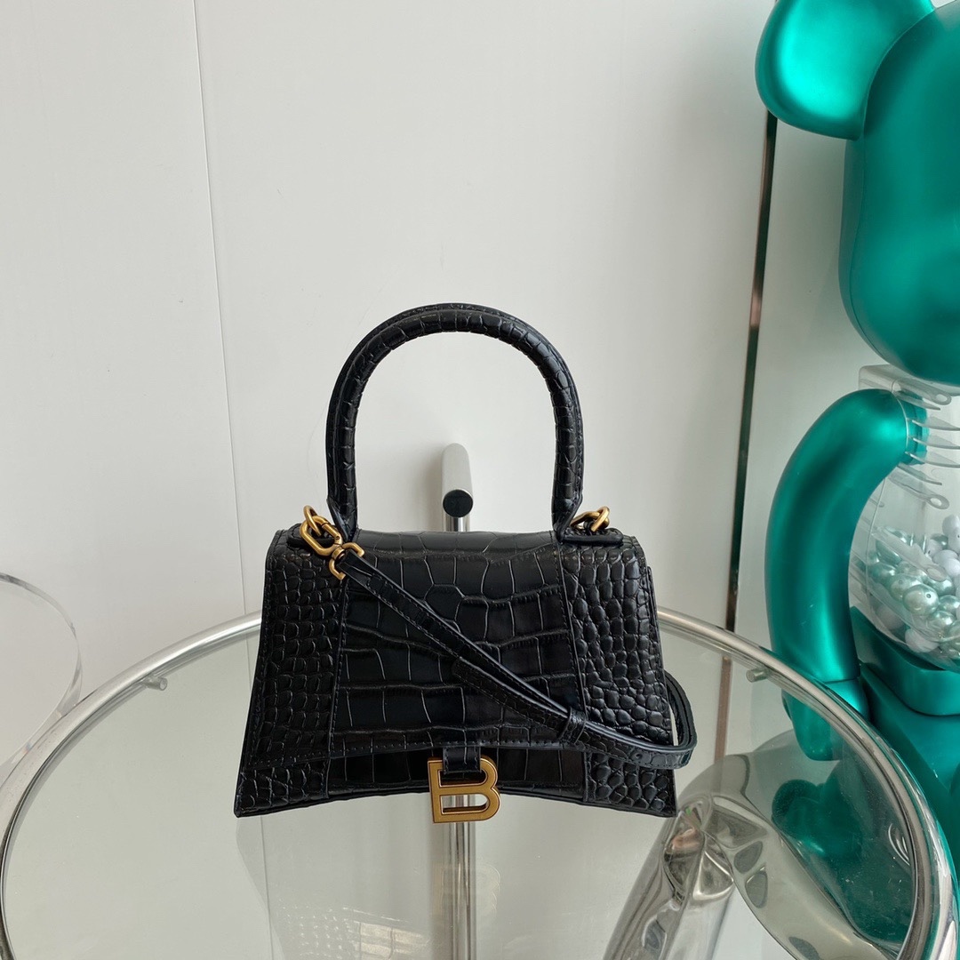 Crocodile Pattern Hourglass Handbag Crossbody Genuine Leather Shoulder Bag - Image 4