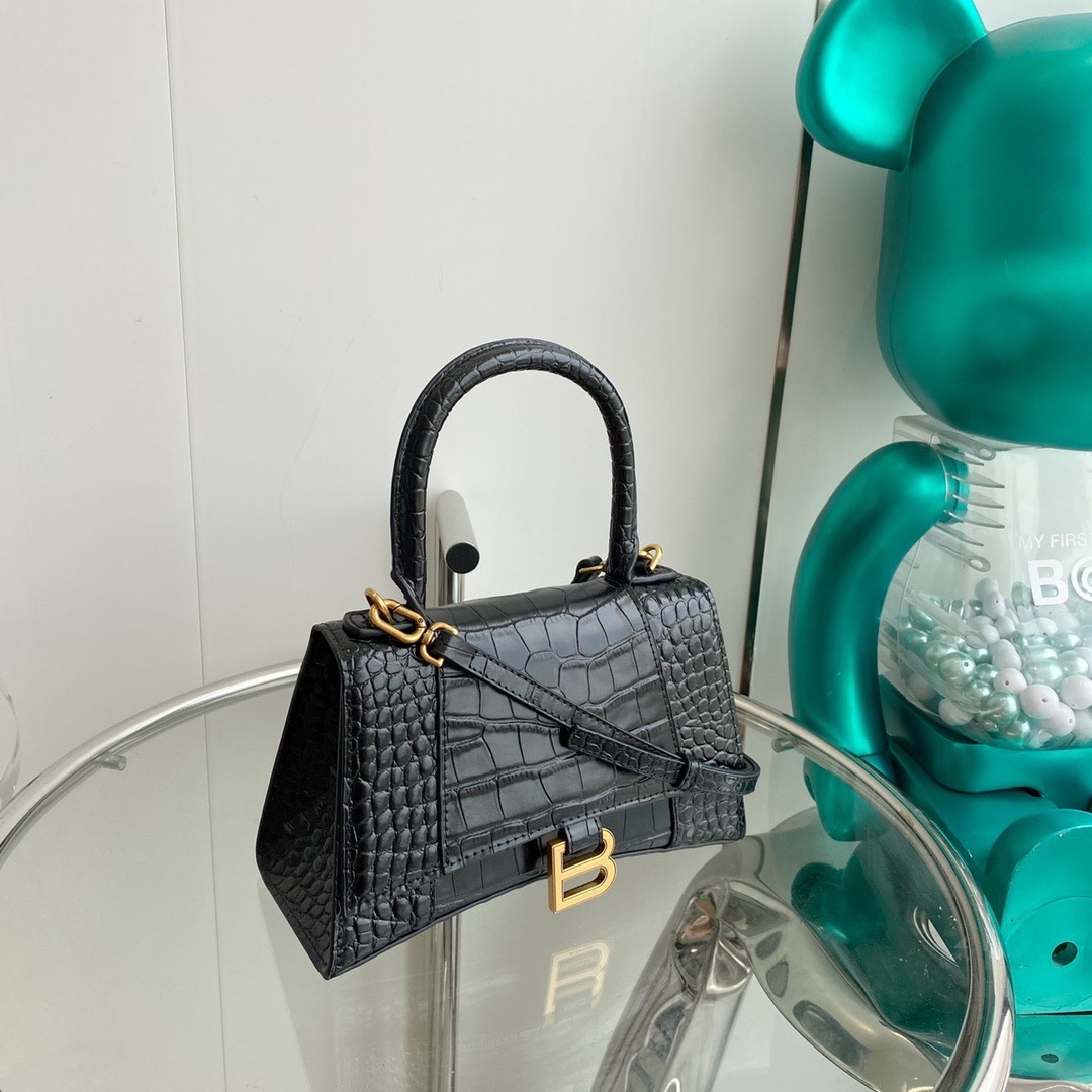 Crocodile Pattern Hourglass Handbag Crossbody Genuine Leather Shoulder Bag - Image 5
