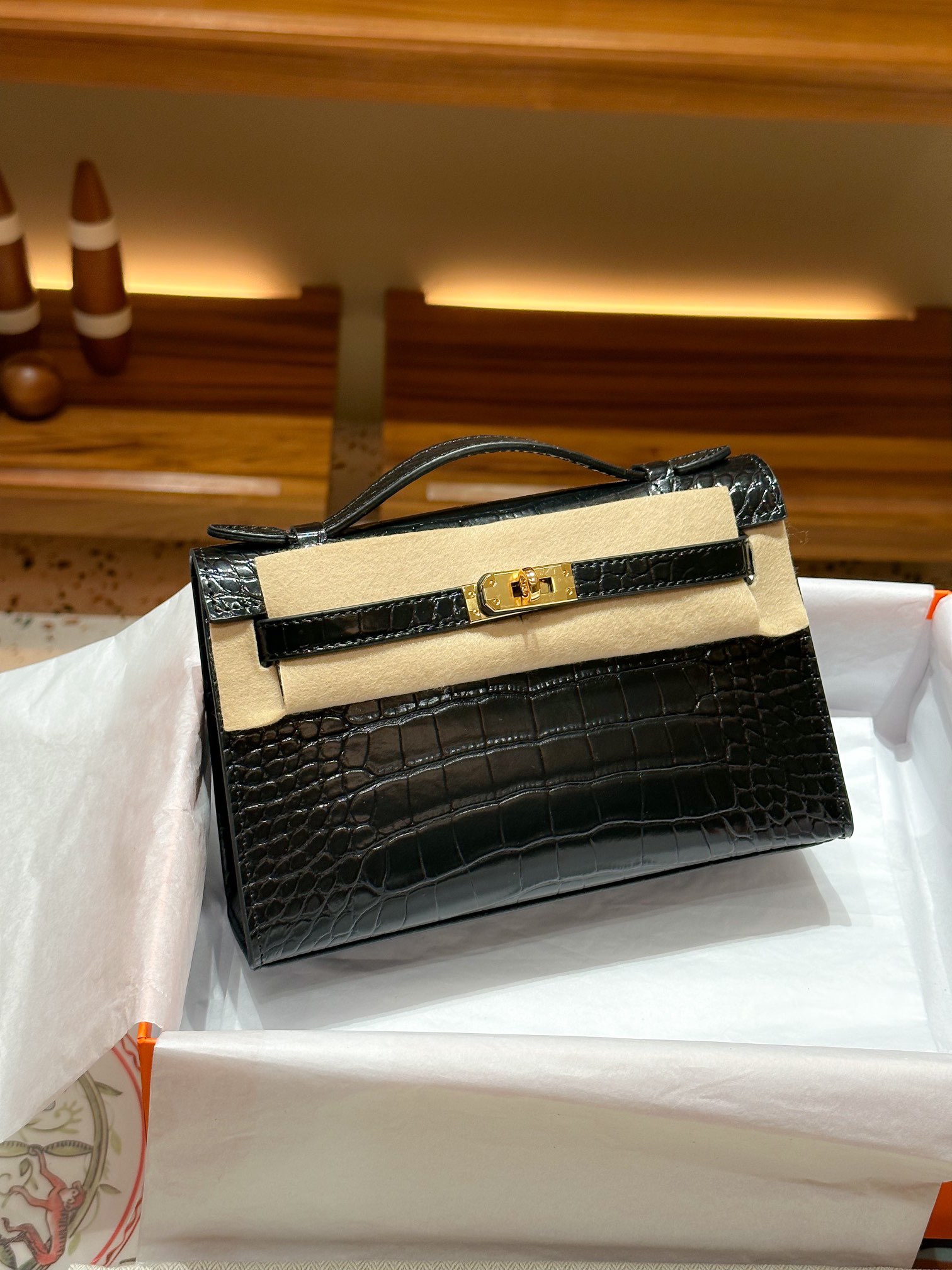 Crocodile Embossed Cowhide Kelly Handbag Crossbody Bag
