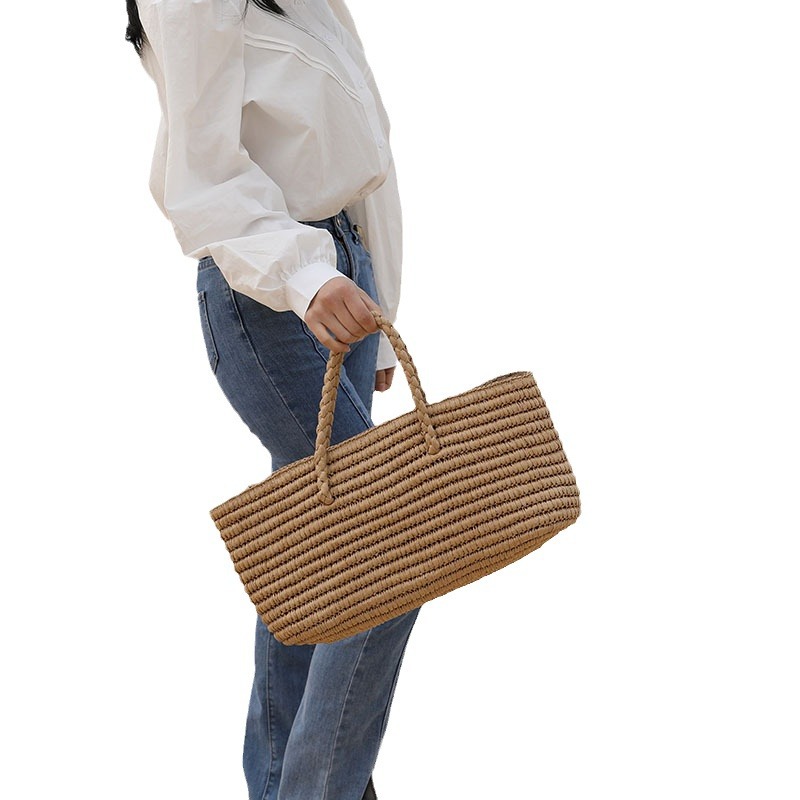 2024 New Woven Straw Bag Handmade Tote Basket Bag Large Capacity Beach Bag - Image 5