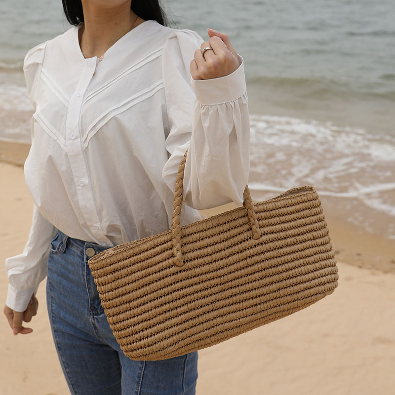 2024 New Woven Straw Bag Handmade Tote Basket Bag Large Capacity Beach Bag - Image 3