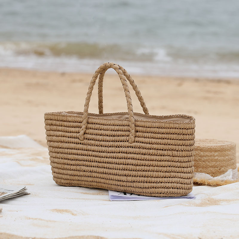 2024 New Woven Straw Bag Handmade Tote Basket Bag Large Capacity Beach Bag