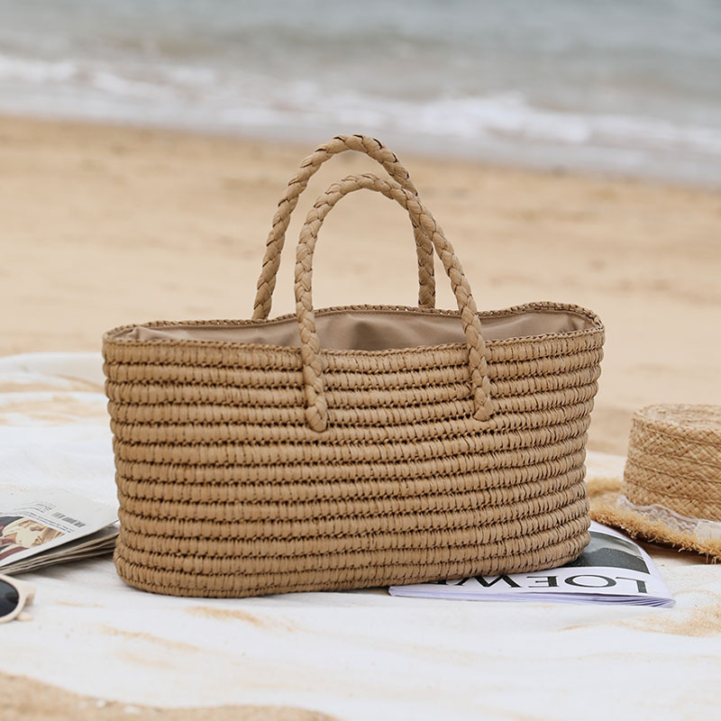 2024 New Woven Straw Bag Handmade Tote Basket Bag Large Capacity Beach Bag
