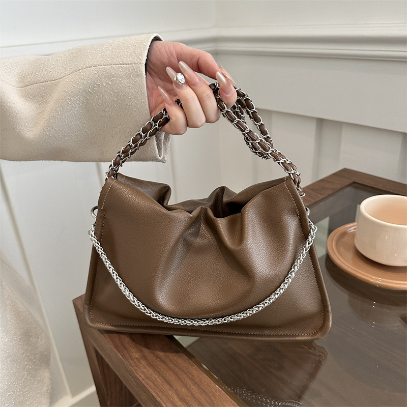 Soft Leather Large Capacity Korean Style Casual Bag with Chain Small Bag Women 2024 Early Spring New Style