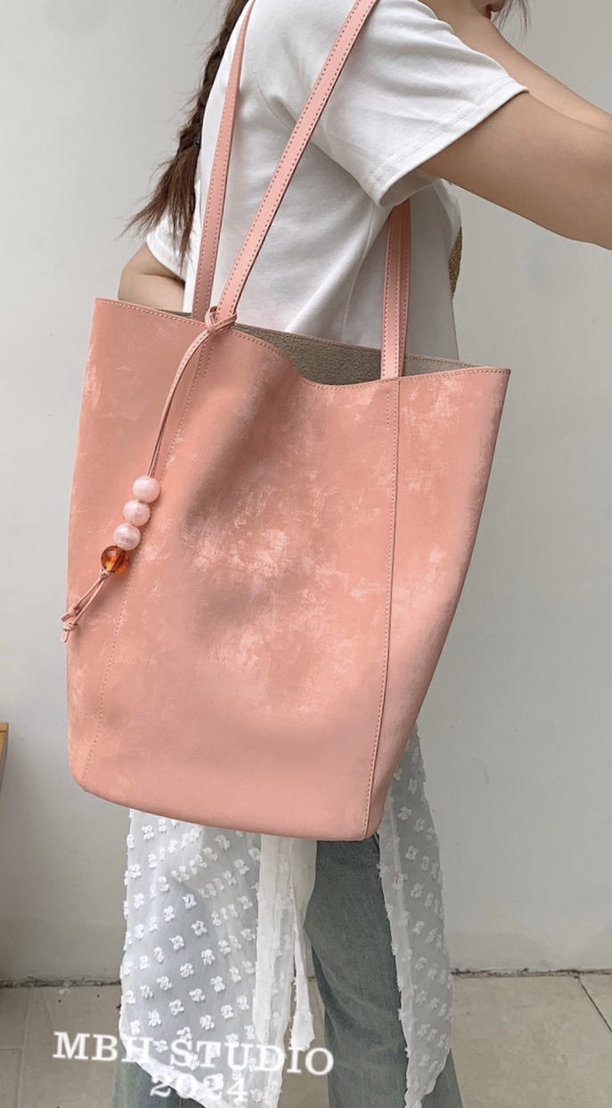 MBH New Chinese Style Satin Cowhide Large Capacity Tote Shoulder Bag with Storage Bag and Charm