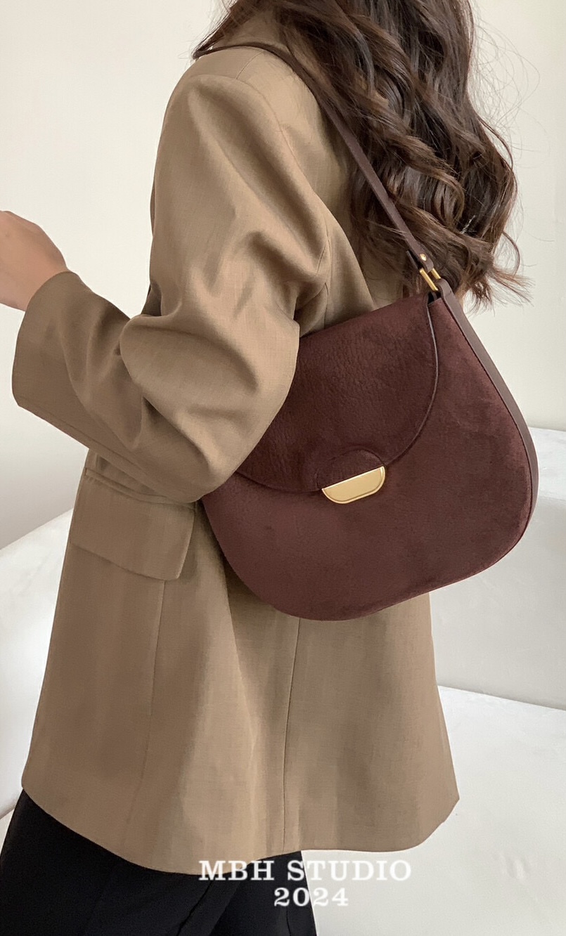 MBH Vintage Suede Saddle Bag Crossbody Shoulder Bag with Strap