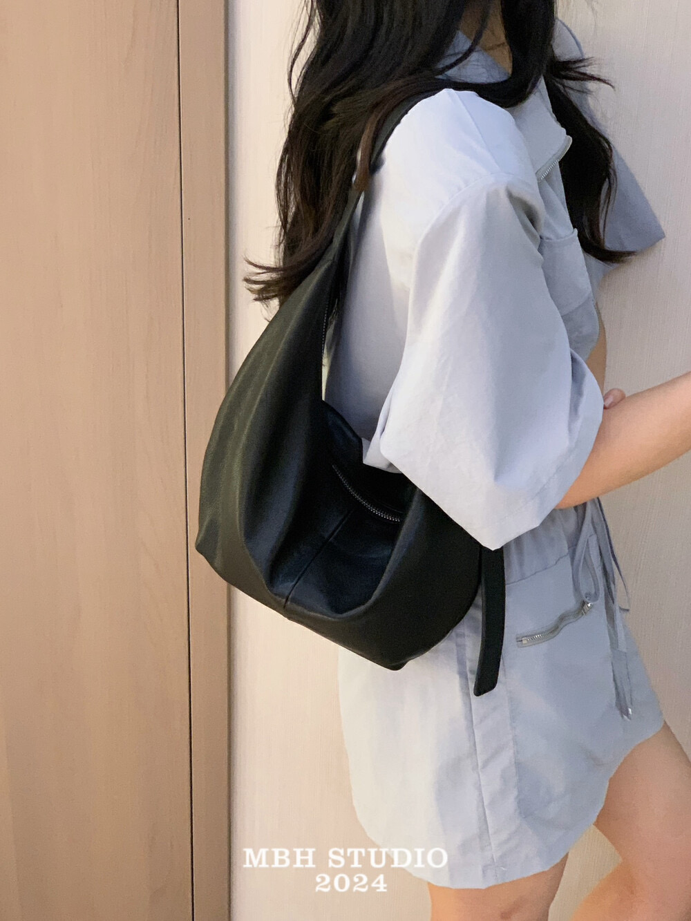 MBH Vegetable-Tanned Sheepskin Leather Dumpling Bag Commuter Saddle Crossbody Shoulder Bag